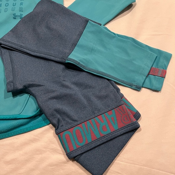 Girls Under Armour Hoodie & Leggings Outfit Size Youth Medium & Large - Picture 5 of 6